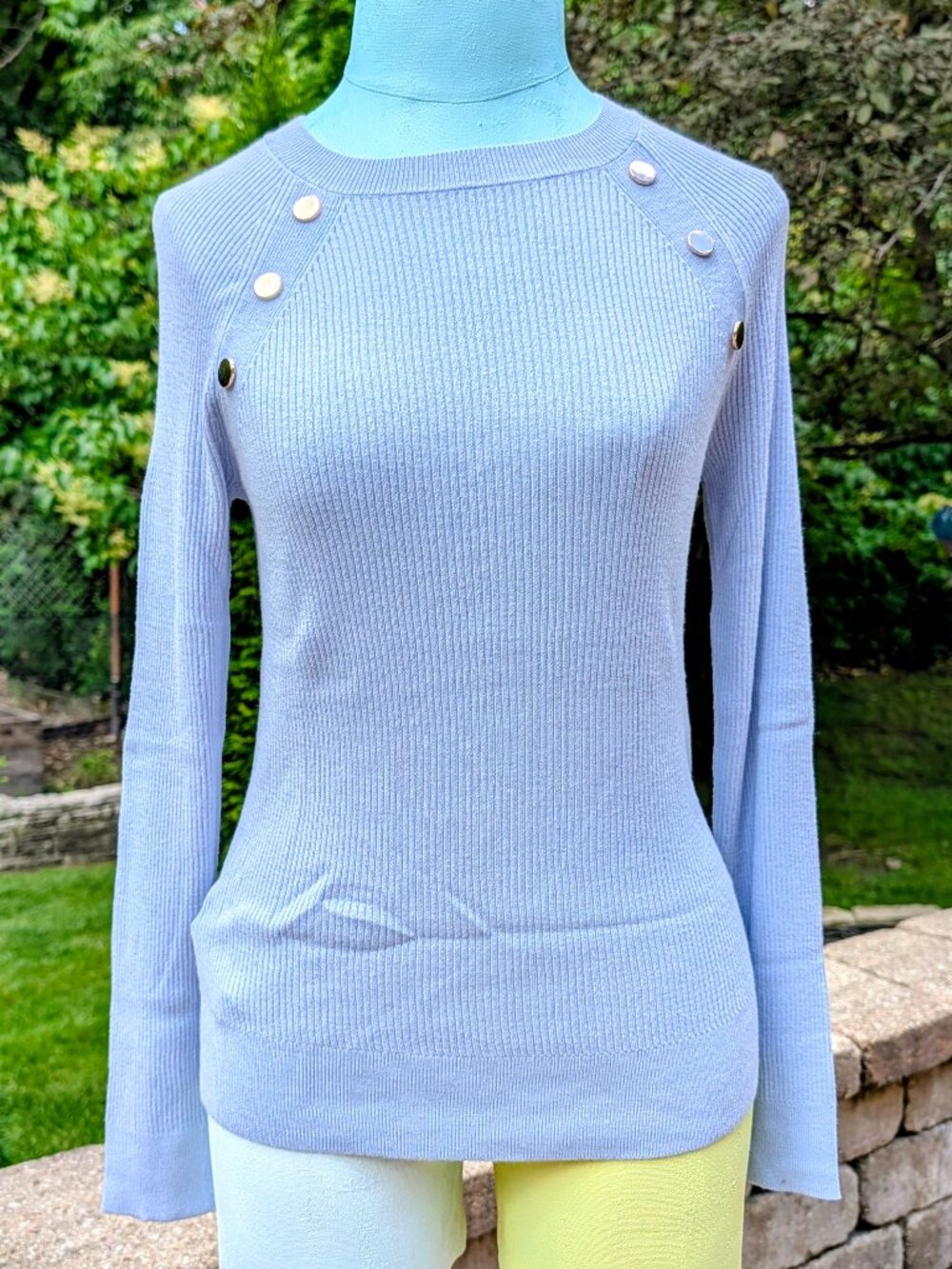 Loft Ribbed Crewneck Pullover Sweater - Light Blue - Size M - NWT